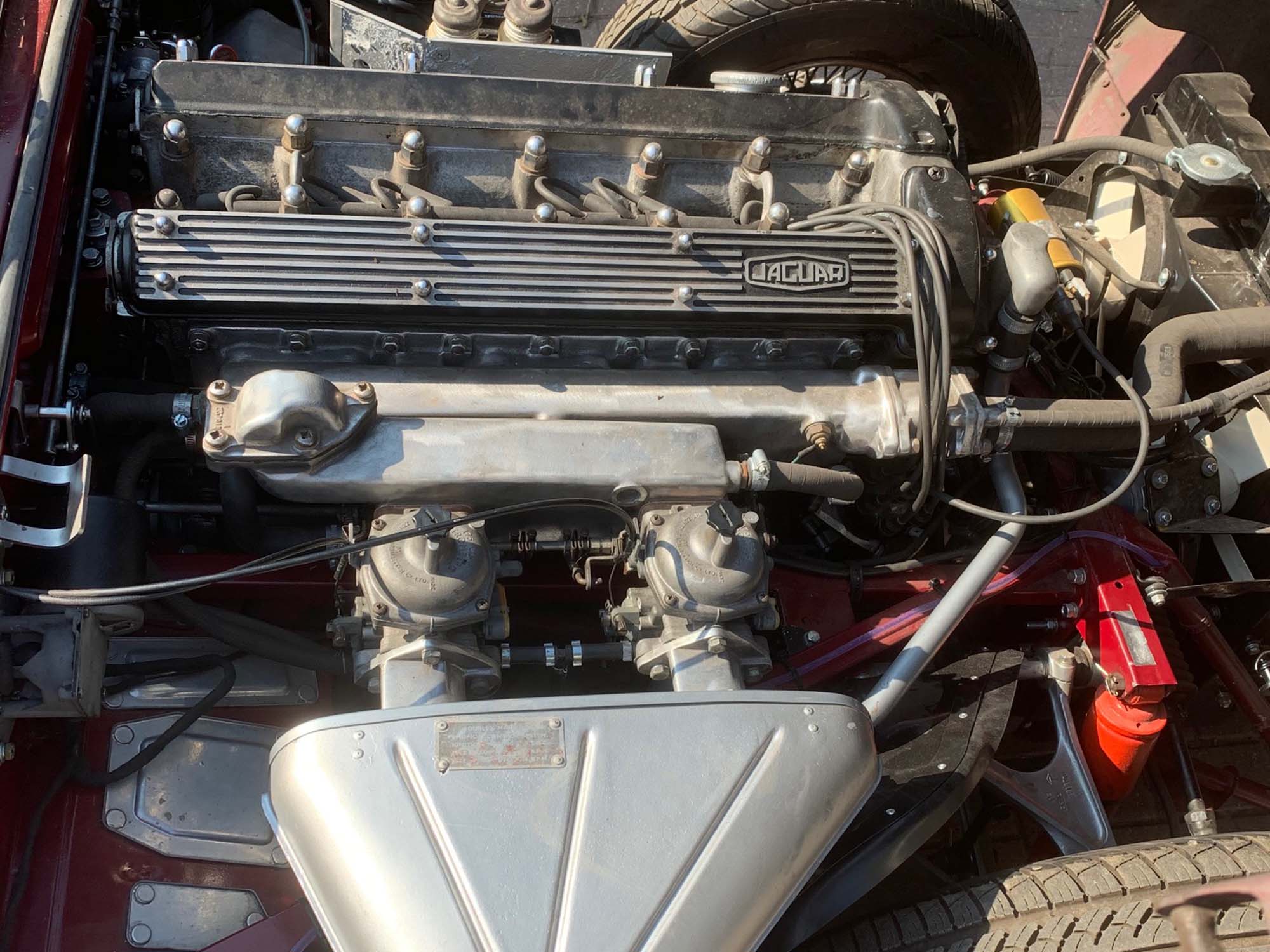 Inside old style Jaguar car engine